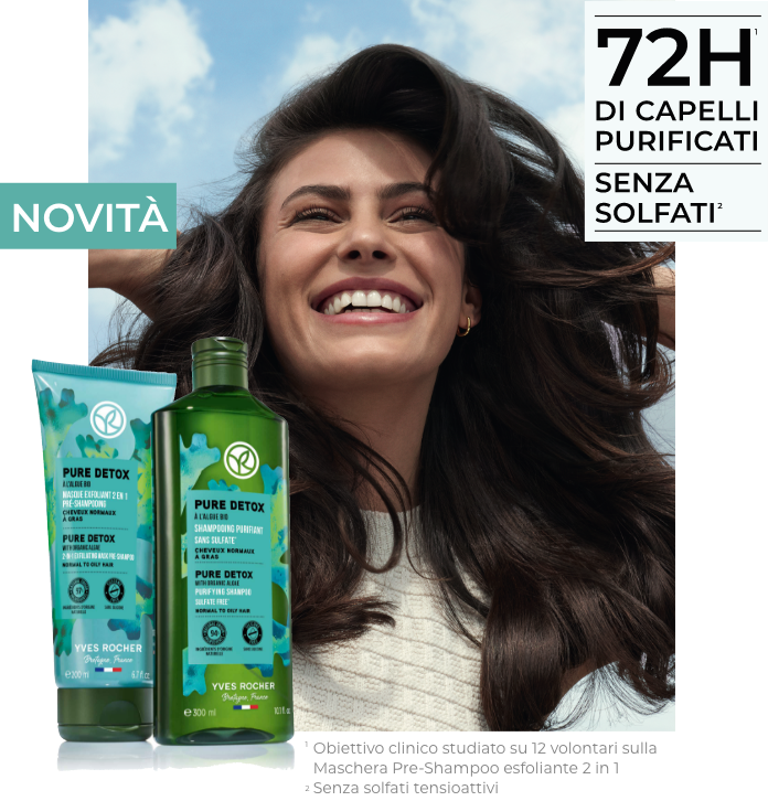 Obiettivo clinico studiato su 12 volontari sulla Maschera Pre-Shampoo esfoliante 2 in 1
          Senza solfati tensioattivi